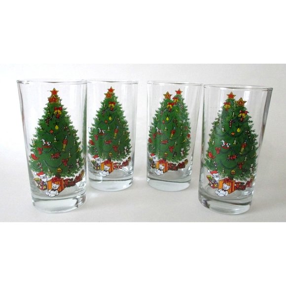4 Vintage Anchor Hocking Holiday Magic Glasses Tumblers 12 Ounces Christmas Glas - Picture 1 of 3